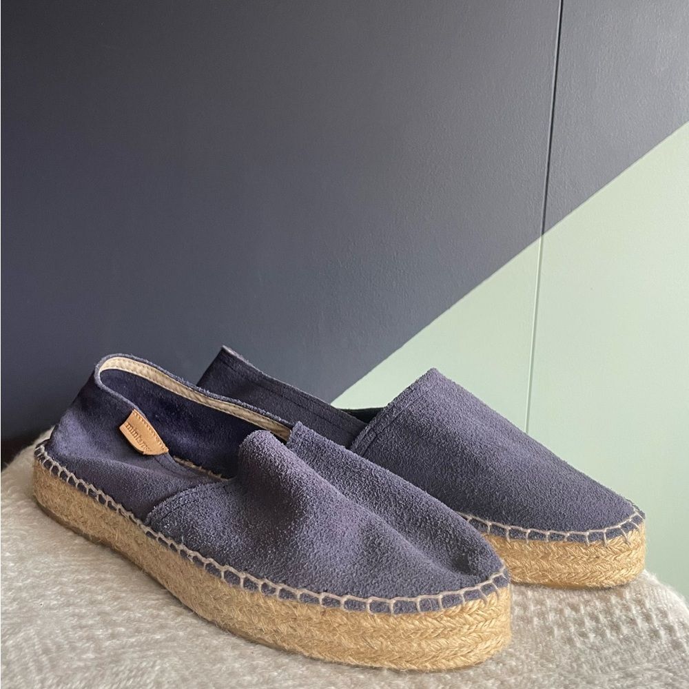 Mint & Rose $220 blue suede handmade espadrilles, Size EU 37 (US 6.5-7), VGUC